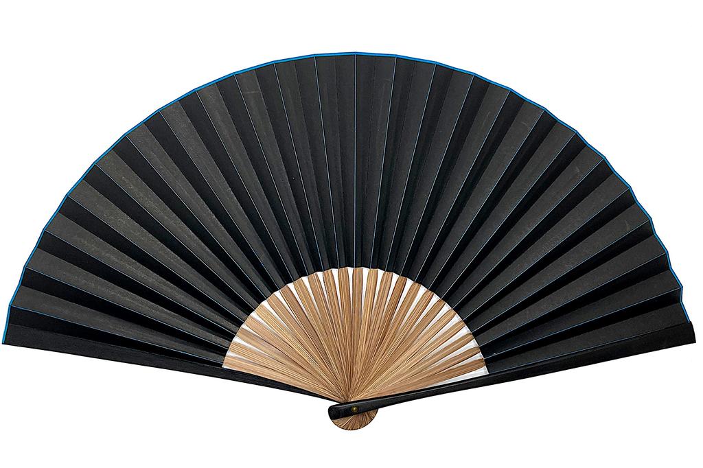 Large Folding Fan Set with Side Lacquer Paper Fan and Fan Bag Gold Side [Hana Kanzashi] Men's Finish, Fan, Case, (22cm) [Colored Lacquer, Blue, 262]