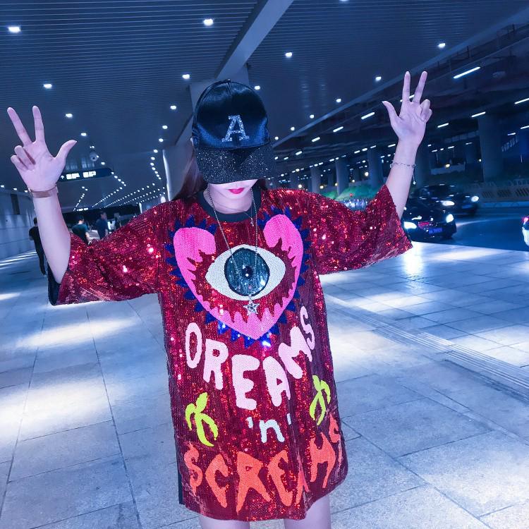 8-Color Peach Heart Sequin Loose T-Shirt - 2024 Spring/Summer Collection