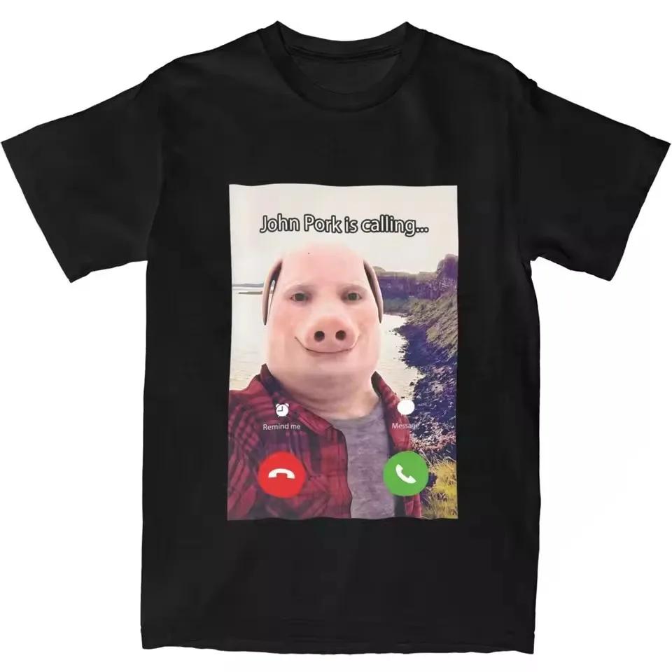 

John Pork Is Calling Answer Call Phone T-Shirt Humor Funny Pig Graphic Tee Streetwear High Quality Short Sleeve T Shirt - Me... S разноцветный