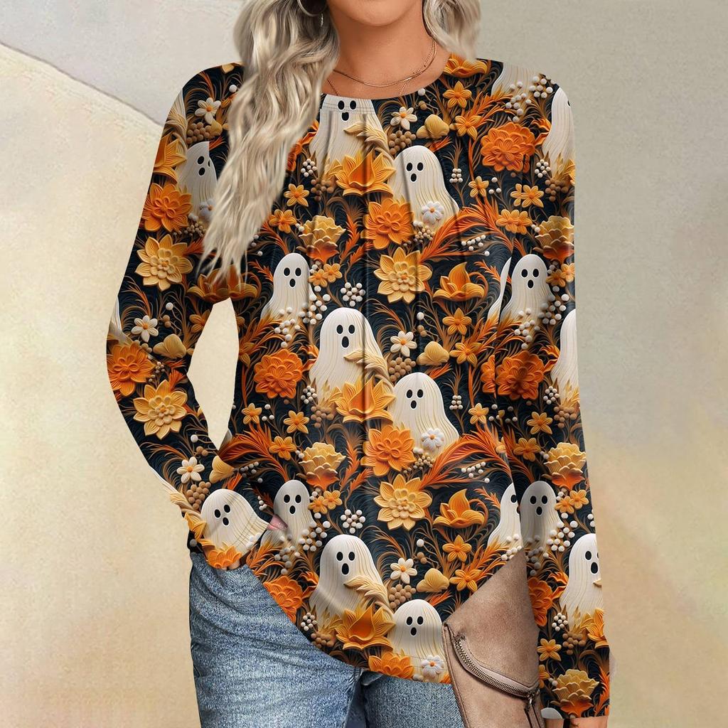 Women's Fashion Casual Halloween Long Sleeve Round Neck Top