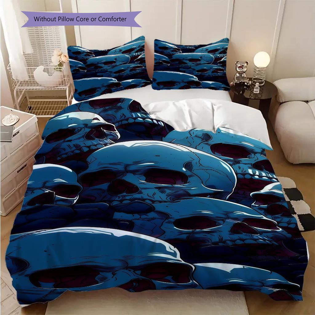 Skull Fire Set Bedding 1 Duvet Cover 2 Pillowcase Without Core Christmas Birthday Gift Duvet Cover And Pillowcase Soft And Comfortable