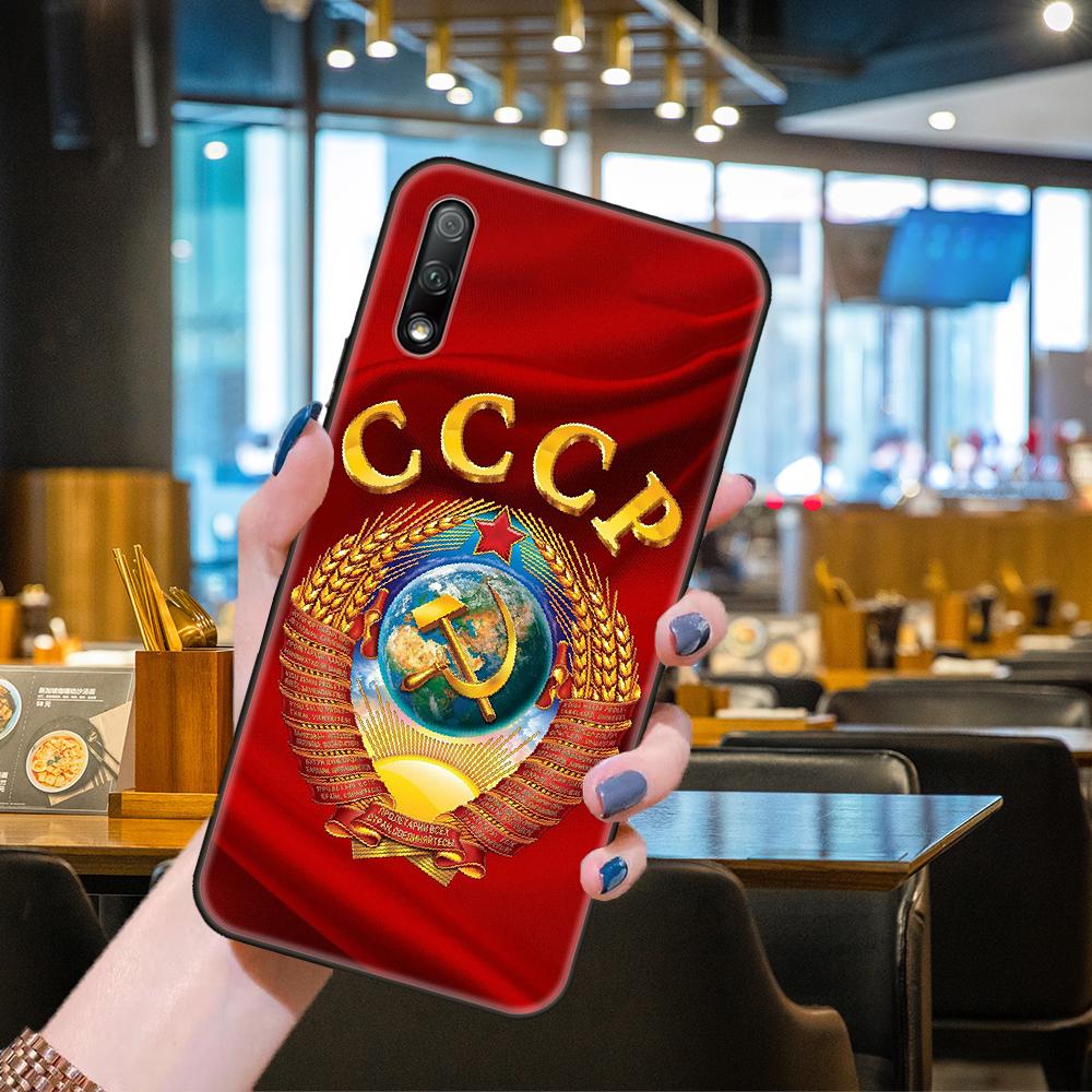 Phone Case For Huawei Honor 9X 9 9S 10 20 30 S i A 8X 8A 8S 7X 7A Pro Lite  Black Cover Back Luxury Funda Silicone USSR Flag