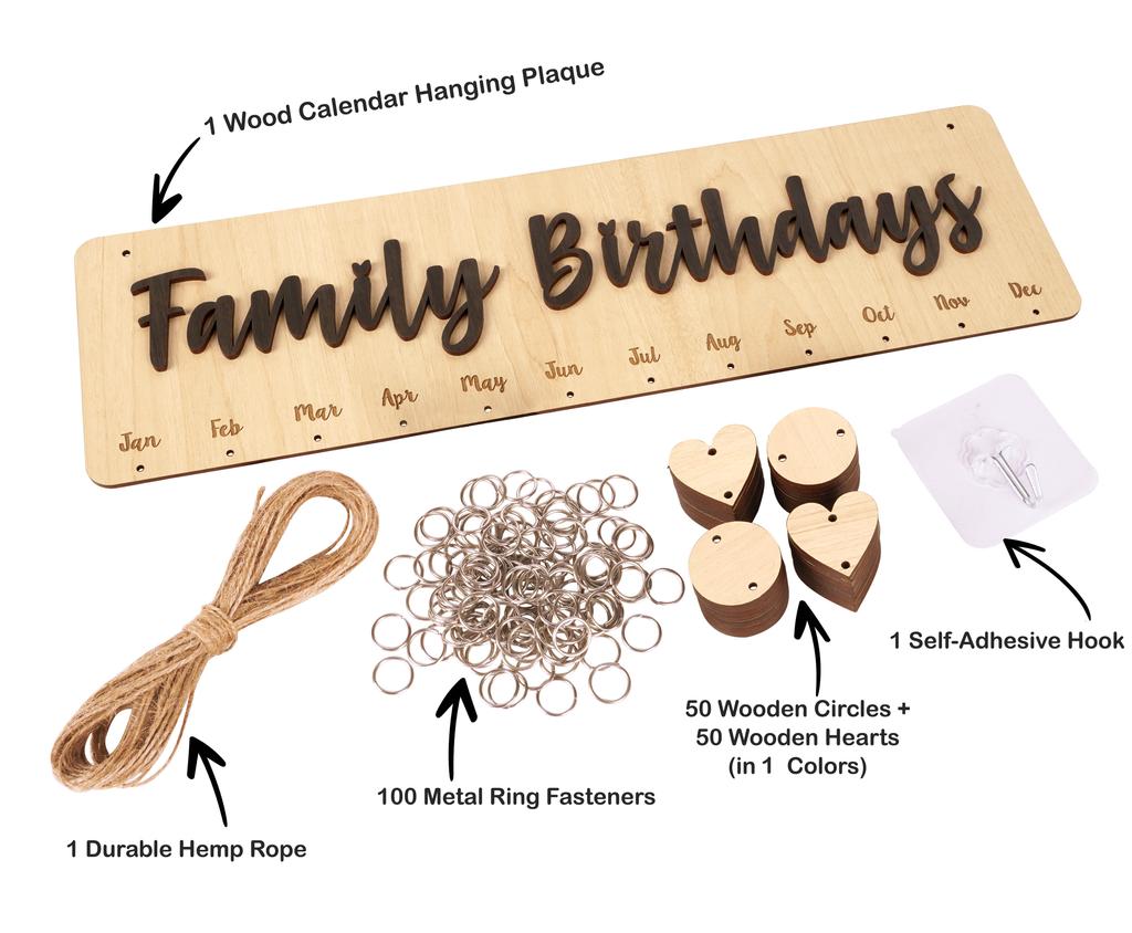 Inkdotpot Family Birthday Reminder Wall Hanging Wooden DIY Birthday Tracker Plaque Wall Hanging Perpetual Calendar, Personalized