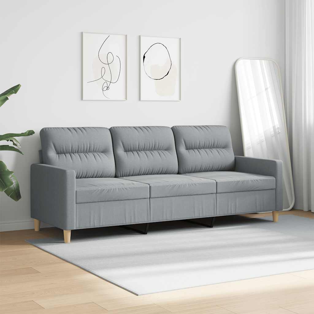 3 Seater Sofa Light Grey 180 Cm Fabric