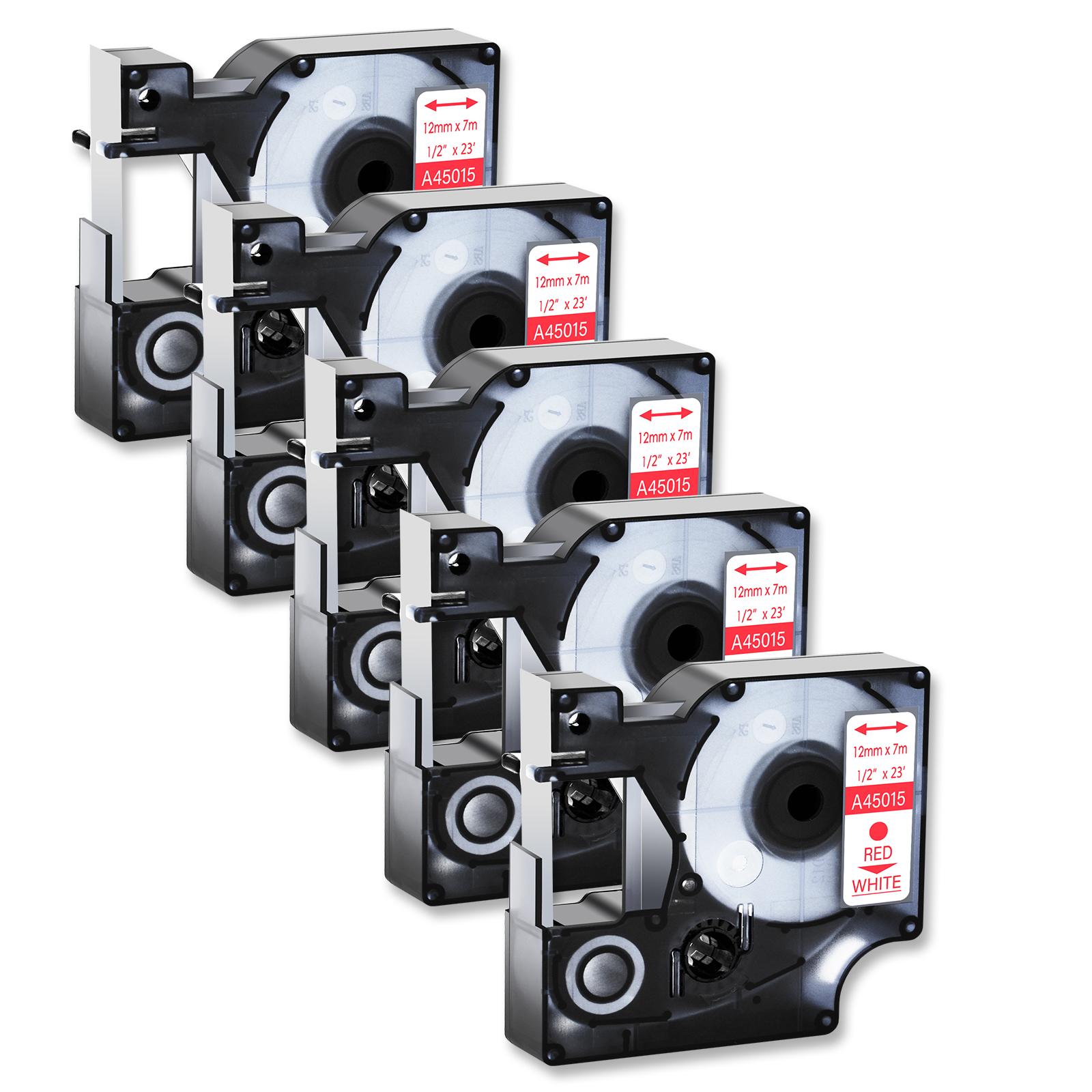 

5Pcs Red on White Laminated Label Compatible for Dymo D1 45015 12mm Standard Tape Ribbon for LabelPoint 100, 150 Label Printers (as the picture,12mm)