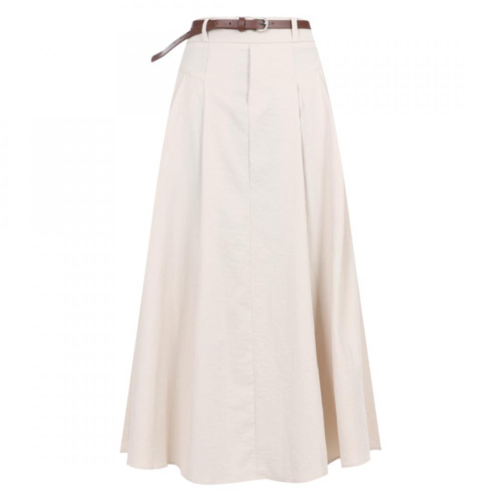 Shop   Women BAck BAnding Front Tuck Belt Wedding A Line Long Skirt Beige Egg Ws