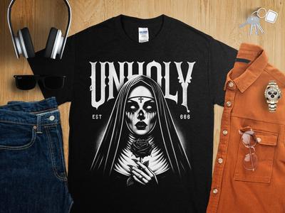 Gothic Horror Unholy Nun Unisex T-Shirt, Product Focuses Shirt, Pastel Gothic Style Due Shirt, Blackcraft WitchcrafT-Shirt, Satanic Style