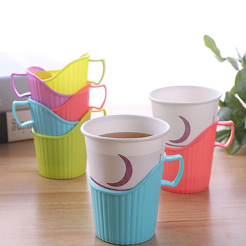 Set suport pentru pahare din hârtie de unică folosință 10 buc, suport pentru pahare ondulat din plastic îngroșat, izolație termică pentru ceremonia ceaiului, mână anti-opărire