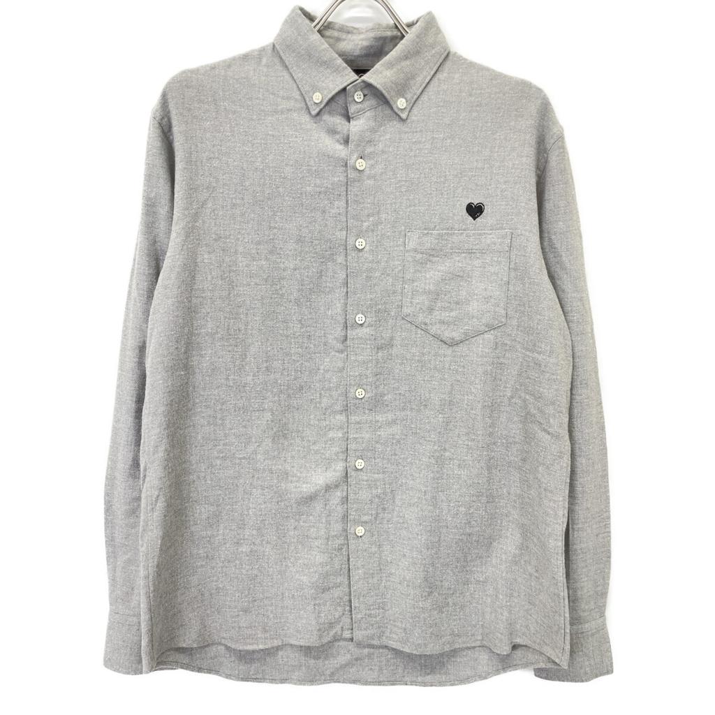 WJK Gray Cotton Heart Logo Button-Down Long Sleeve Shirt tops L grayUsed