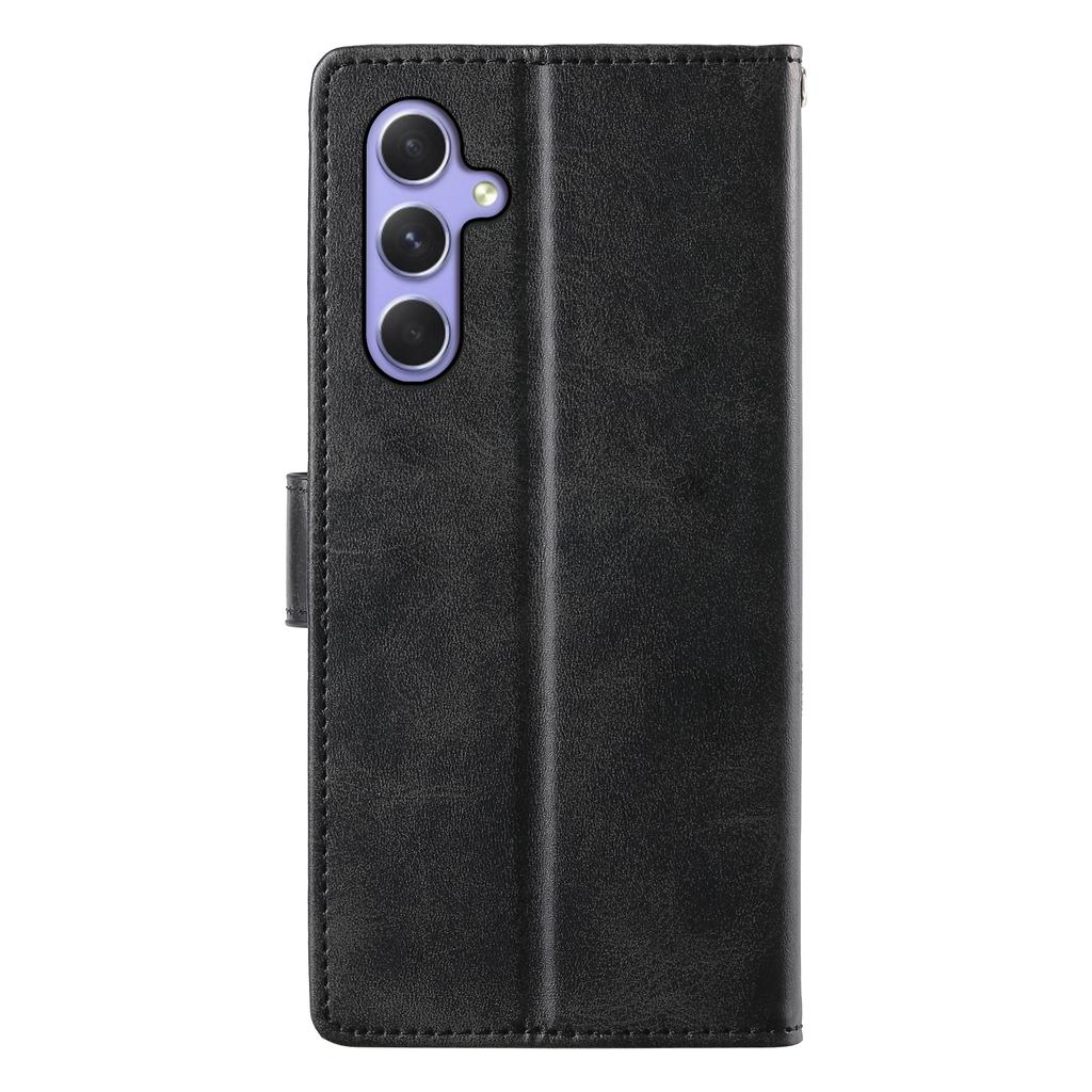 For Samsung Galaxy A55 5G Case Stand Wallet Calf Texture PU Leather Flip Phone Cover with Wrist Strap