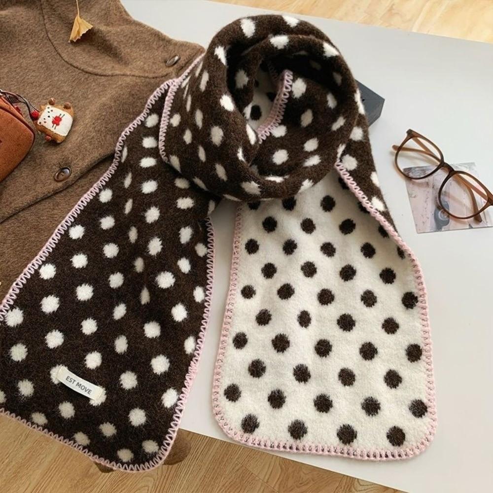 Korean Style Double-Sided Scarf Keep Warm Knitted Scarfves Vintage Polka Dot Scarf  Winter