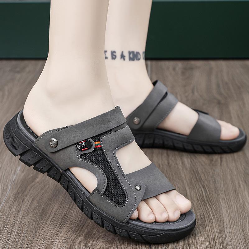 Black Male Genuine Leather Sandals Summer Casual Men Shoes Vacation Beach Shoes Fashion Outdoor Non-Slip Sneakers