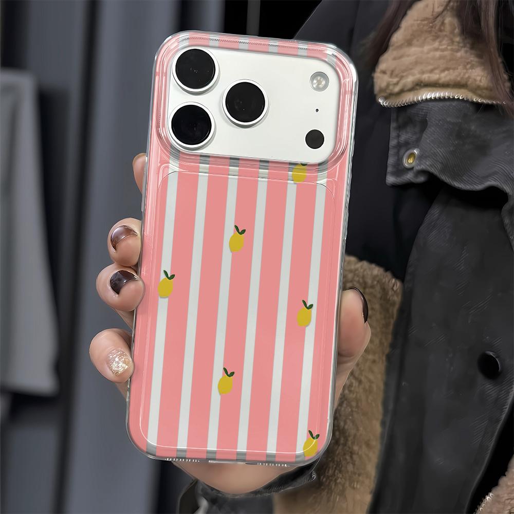Phone Case For Iphone 12 15 Plus 14 17 Air 11 Pro Max 13 16 Pink Striped Lemon Pink Skin Friendly Raised Lens Anti Scratch Cover