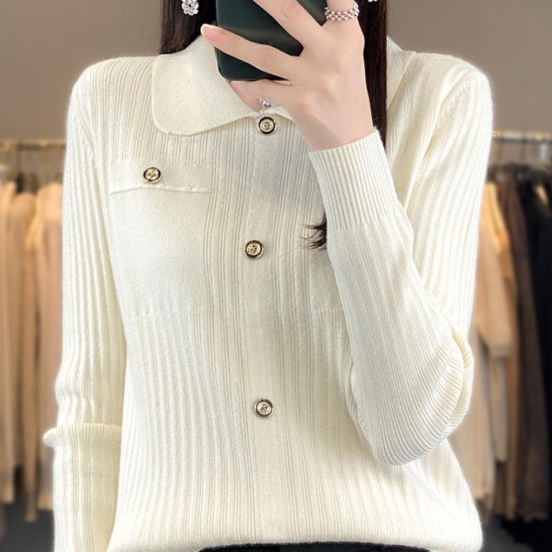 

Маленький ароматный стиль Лацканный свитер для женщин Осенью и зимой Новый модный универсальный свитер Свитер-пуловер XXL бежевый