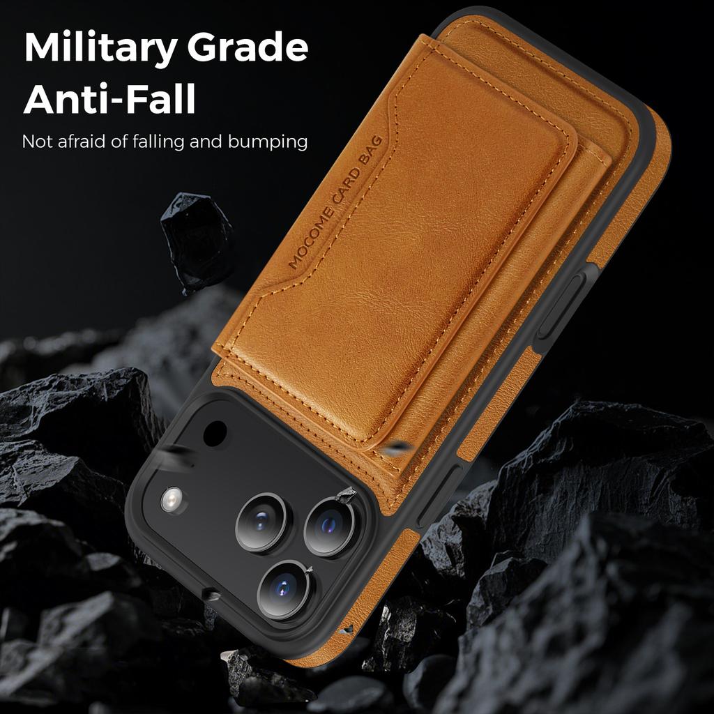 For iPhone 17 Pro Case Compatible with MagSafe Leather Back Phone Cover with Detachable Card Bag