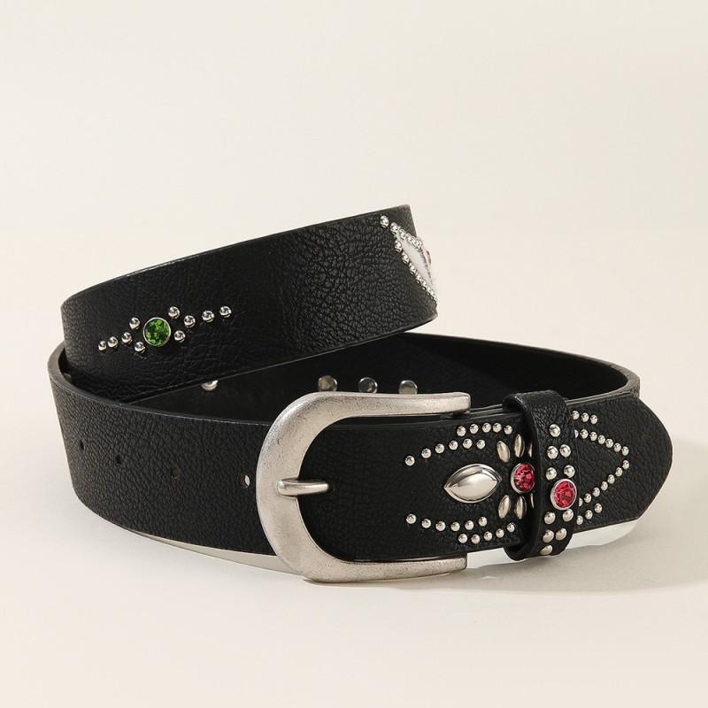 Rivet Bat Faux Leather Belt Punk Style Waistband Women Slimming Fashion Accessory