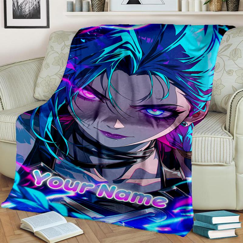 1PC Custom Name "Electric Dreams: Neon Warrior" flannel blanket versatile,all-season throw suitable for the living room,bedroom,camping,travel,and gif