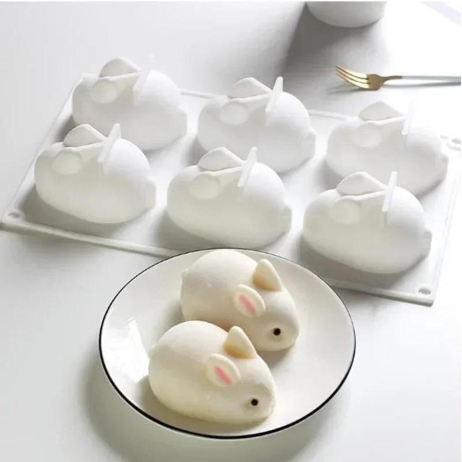 Handmade Creative 6-Grid Cartoon White Rabbit Silicone Mold Creative DIY Pudding Chocolate Candy Molds Baking Tool Candle Mould