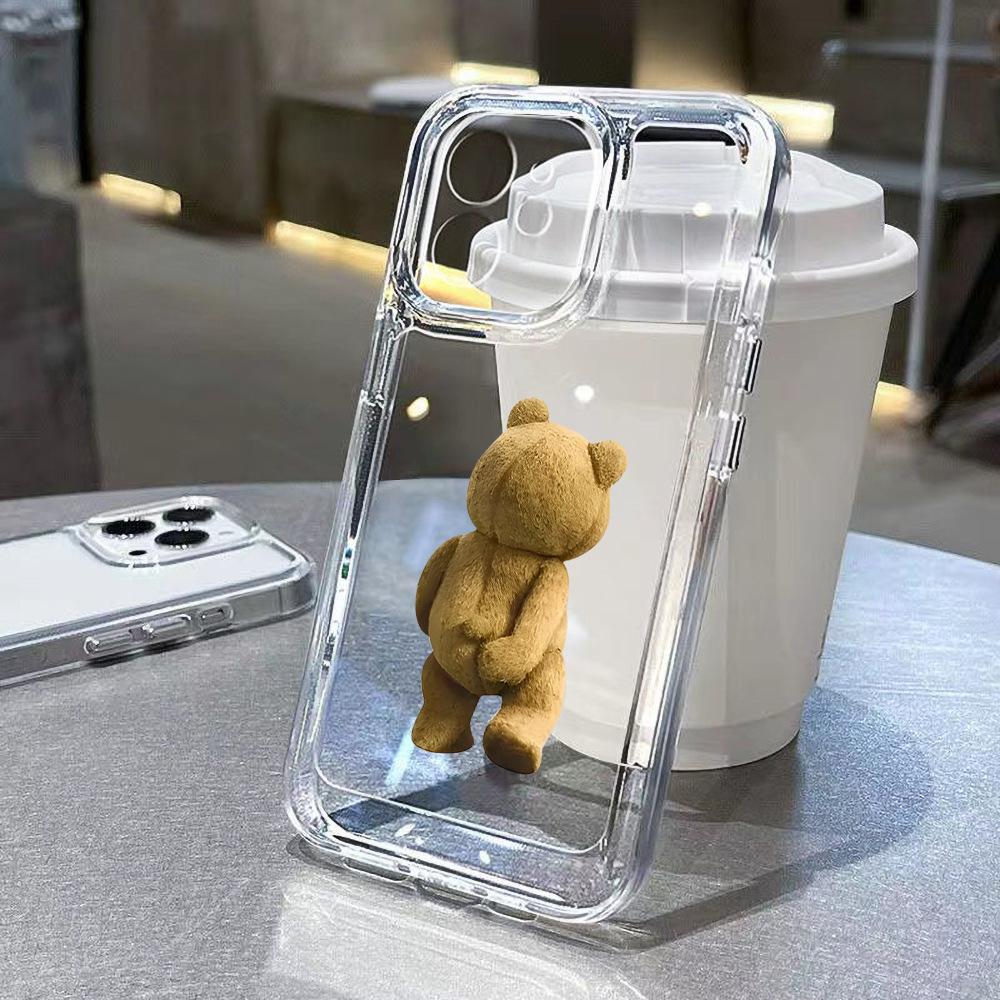 Applicable iPhone17promax Back Teddy Bear Space Phone Case Apple 16 Transparent 14/15 Niche X