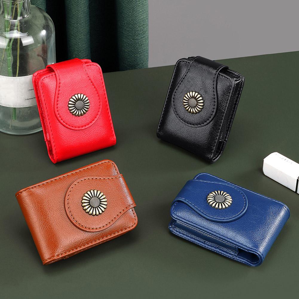 Fashion Leather Lipstick Case with Mirror - Multi-Color Sunflower Buckle Cosmetic Pouch Portable Makeup Storage Bag for Women