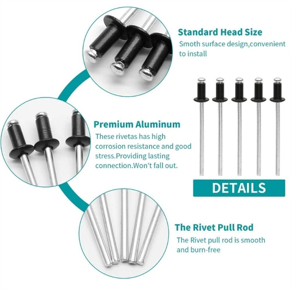 120Pcs Black Blind Rivets 6 Sizes Pull Rivets Pop Rivets  Deep Water Installing Boat