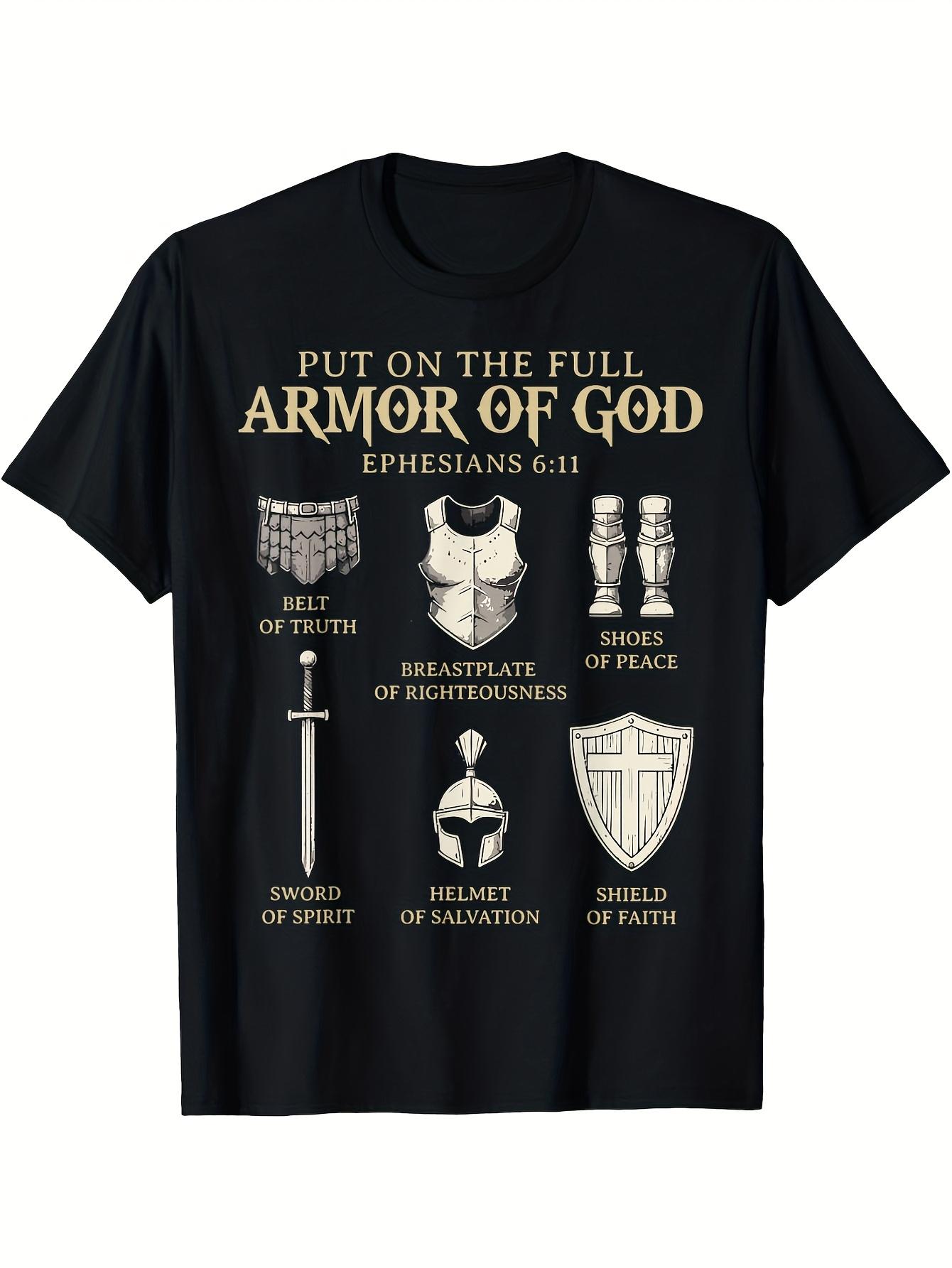 Christian Full Armor of God Graphic TShirt 100 Cotton ONeck Short Sleeve Summer Casual Mens Tshirt Streetwear S