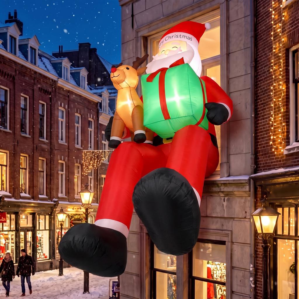 9.3ft Giant Christmas Inflatable Hanging Santa Claus W/ Reindeer