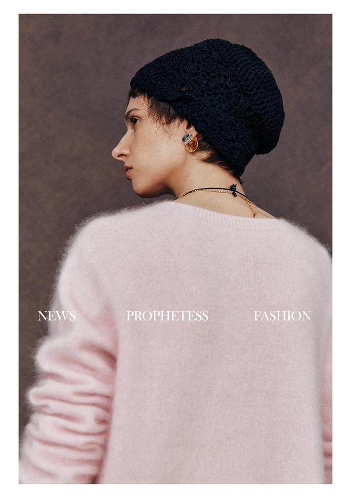 Seamless Wool-Cashmere Brushed V-Neck Round Neck Pink Sweater for Women