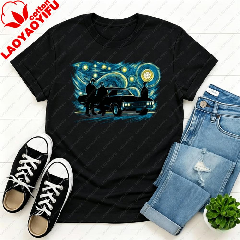 Supernatural Night T-Shirt Starry Night Winchester Bros Tee Hunter Life Gift Tshirt Sci-Fi TV Show SPN Fan Apparel Menunisex Top