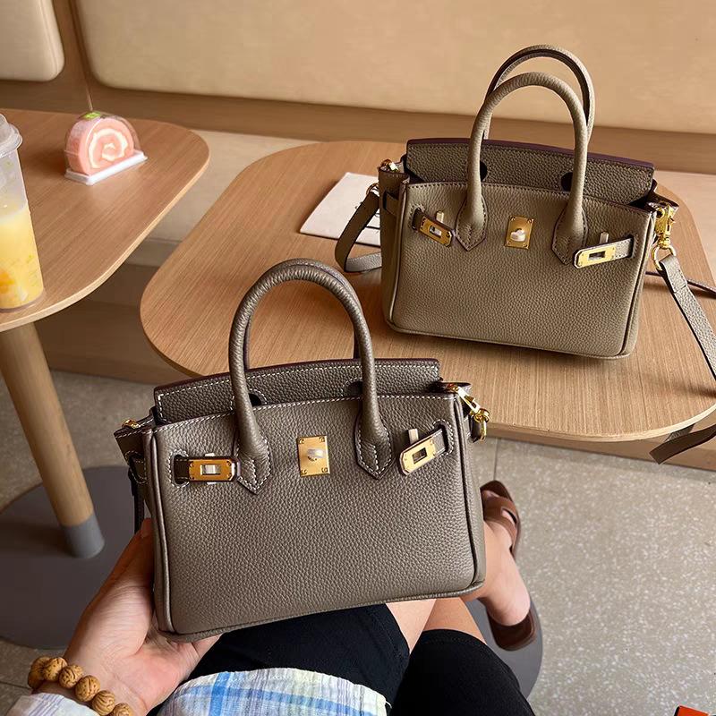 European and American Foreign Trade Models, First-layer Cowhide Lychee Pattern Platinum Bag, Genuine Leather Women's Bag Shoulder Crossbody Mini Bag