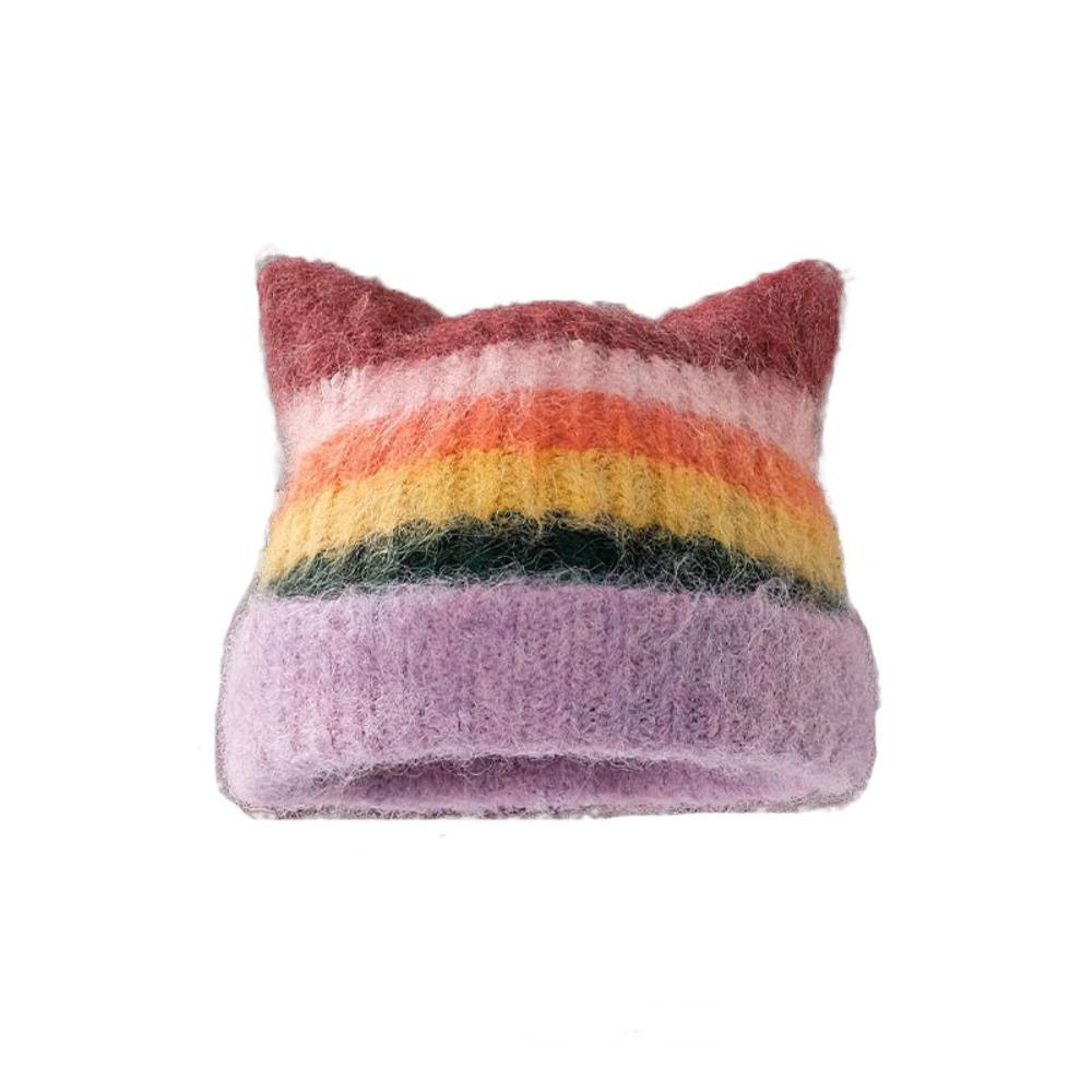 Gradient Striped Bucket Hat Colored Women Beanie Hat Casual Woolen Knitted Hat  Ladies