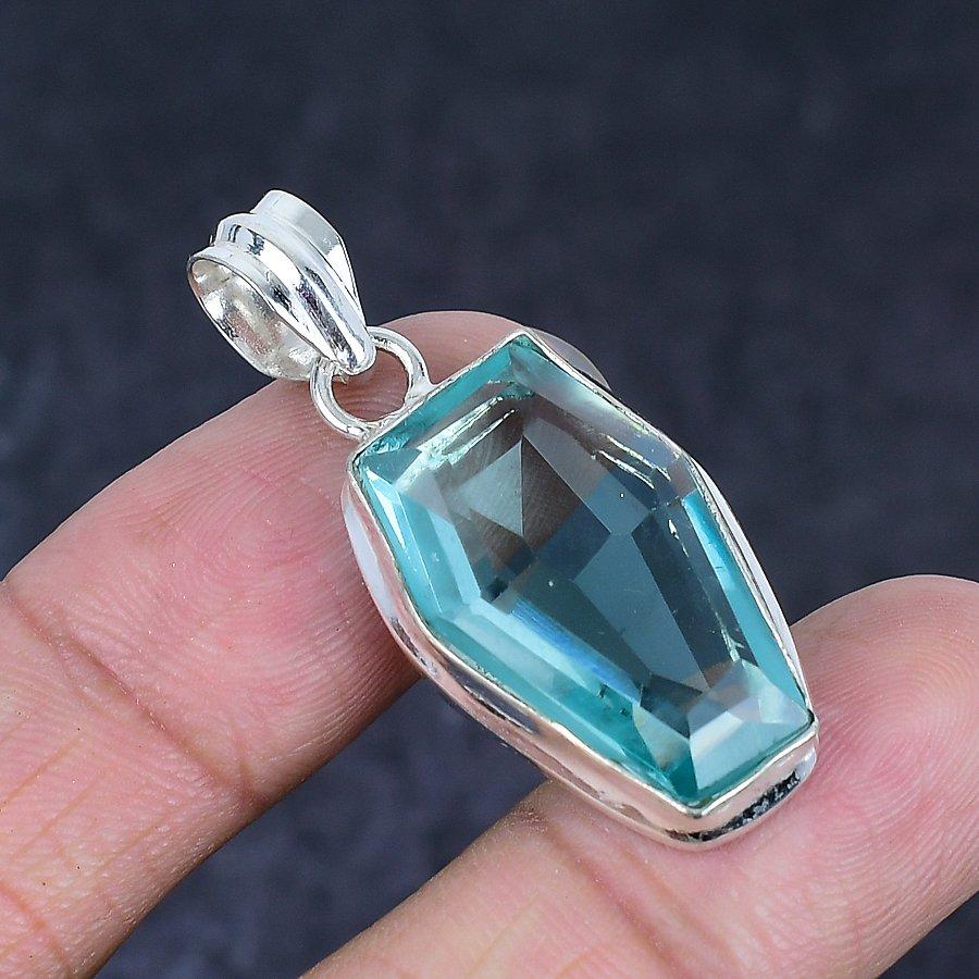 Natural Aqua Apatite Gemstone 925 Sterling Silver Jewelry Pendant 1.58" R2V27