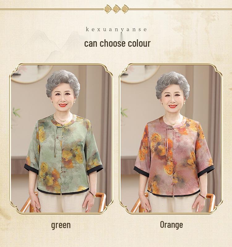 New Summer Chinese-Style Printed Shirt for Elderly Women