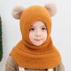 Koreaanse Stijl Kinder Dubbele Pompon Oorflappen Hoed & Eendelig Sjaal Set (Herfst/Winter 2025 Collectie)