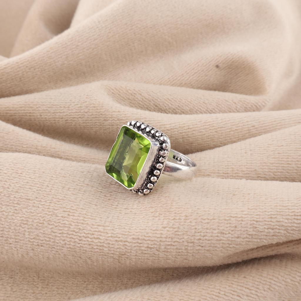 Green Peridot Gemstone 925 Sterling Silver Handmade Jewelry Stylish Ring For Wedding RR-74-7