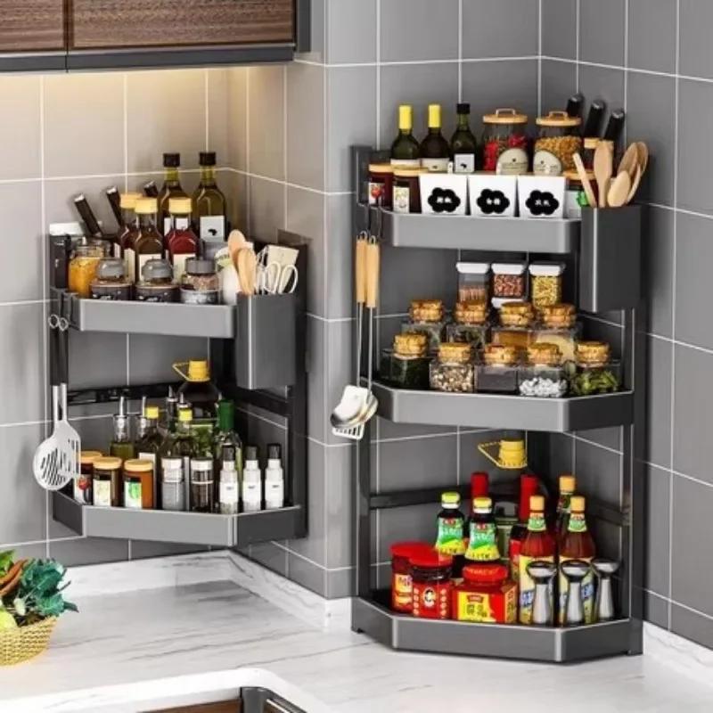 Punch-Free Multi-Layer Stainless Steel Spice Rack - Corner Triangle Shelf for Kitchen Storage