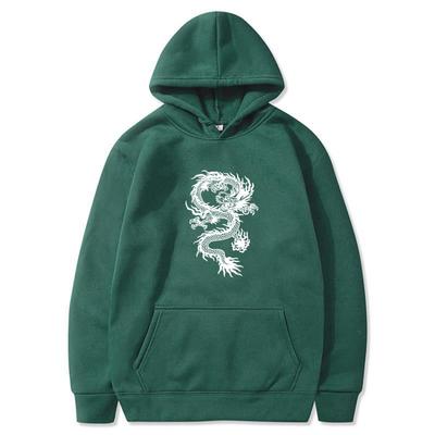 Damska bluza z kapturem kieszeń długi rękaw biały smok bluza z kapturem oversize luźne bluzy jesień polarowe bluzy z kapturem moda odzież codzienna