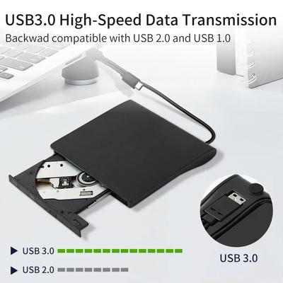 USB 3.0 External DVD RW CD Writer Slim DVD Recorder Portable Optical Drive Burner Reader Player Tray Type Portable For PC Laptop