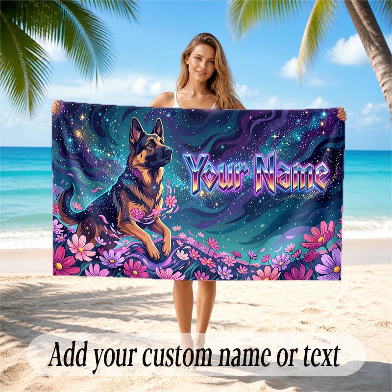 Floral Garden Theme Soft Beach Towel Personalized Custom Name Text Towel Portable for Beach Pool Travel