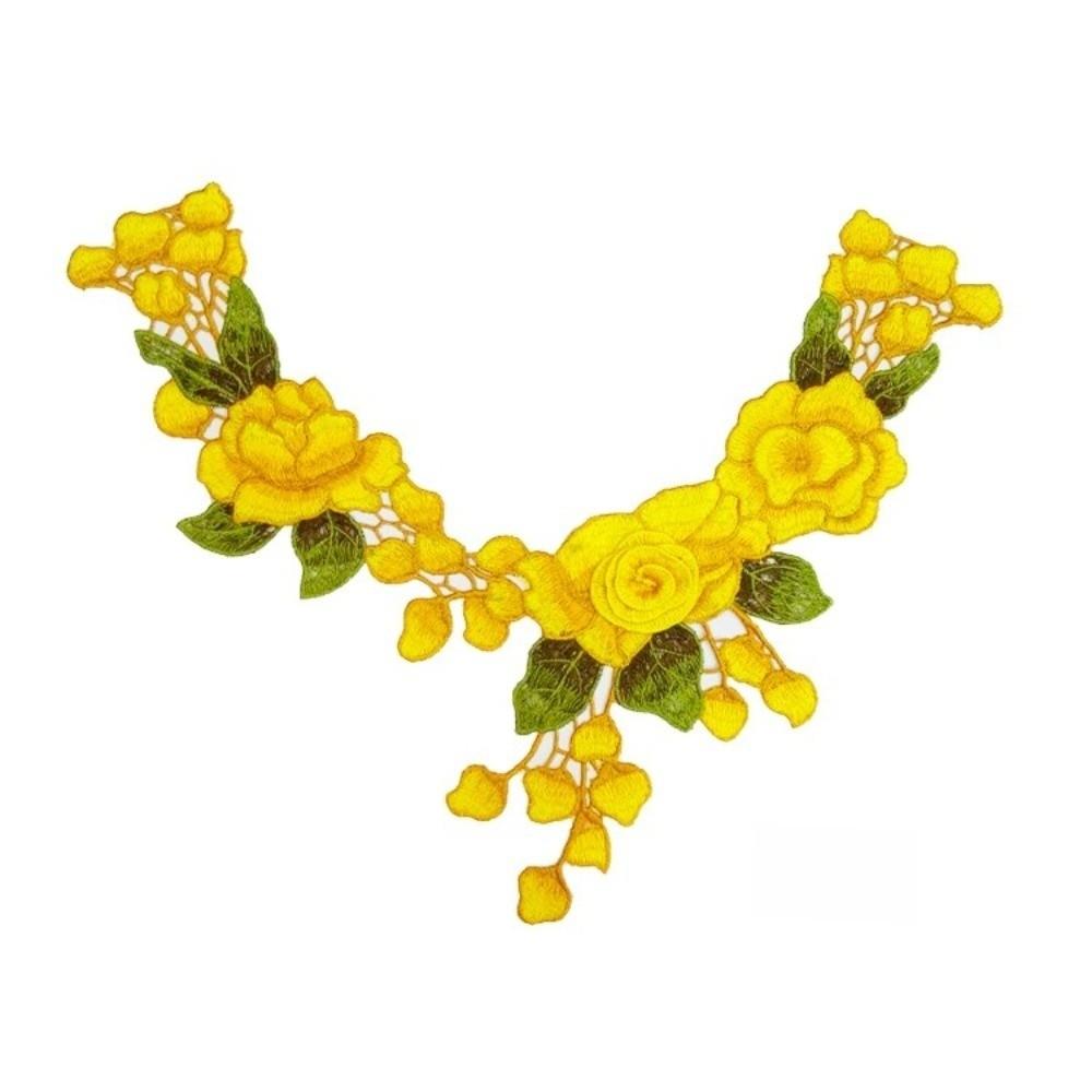 

3D Embroidered Sewing On Patches Multicolor Floral Neckline Collar Applique Craft Detachable Embroidered Fabric Applique жовтий