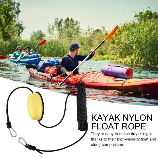 Kayak Float Rope Tow Line with Marker Buoy PVC Stainless Steel Carabiner High Visibility Heavy Duty Drift Sock Harness Nylon