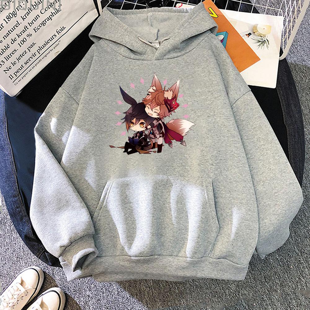 Genshin Impact Zhong Li Tartaglia Kawaii Hoodies Women Pullover Aesthetic Print Sweatshirts Oversized Pink Graphic Korean