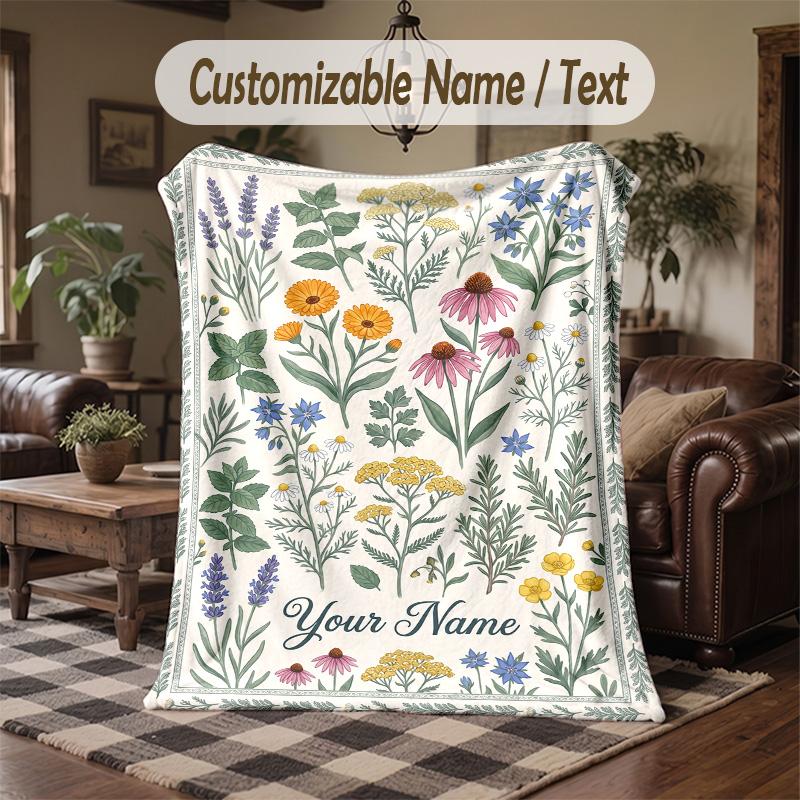 Floral Garden 3 Theme Throw Blanket Custom Name Text Personalized Blanket Soft Cozy Blanket for Home Sofa Bed