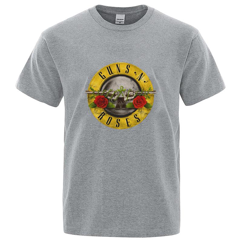 Cool Gun And Rose Pattern Men's Retro Cotton Short Sleeve Summer Fashion Oversized T-shirt For Men Streetwear Tee Tops Unisex