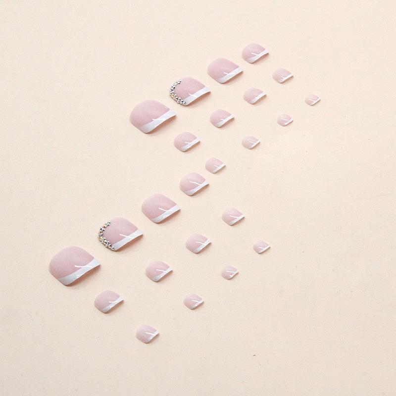 Simple and Pure White French Broken Diamond Foot Model, Wearing Nail Nail Powder, Transparent and Fresh, Essential Toenail Pieces In Summer