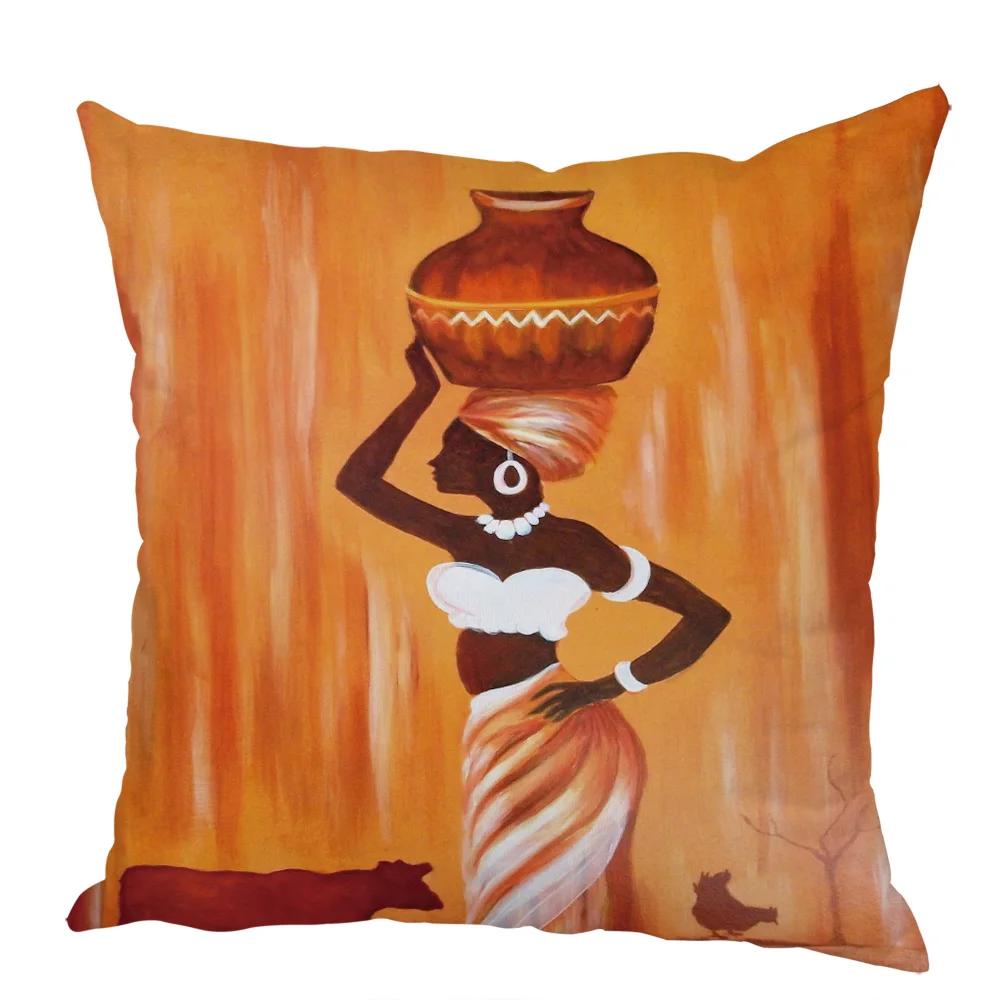 Peach Skin Cushion Cover 45x45cm Abstract Painting Africa Life Pillowcase African Woman Home Decor Gallery Exotic Pillow Case