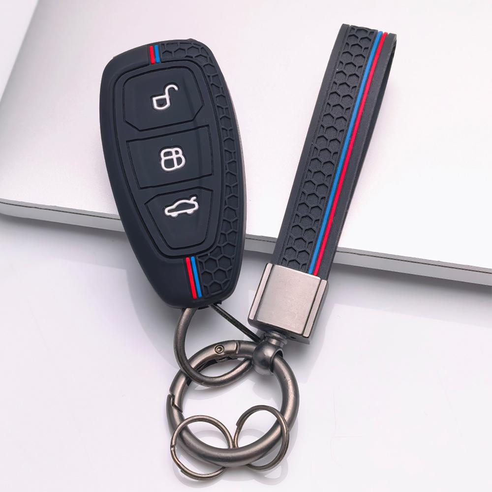 Silicone Key Case keychain for Ford 3 Button Smart Key, Fits Ford Focus Mondeo Kuga Escape Galaxy C-Max S-Max, Protective Accessory