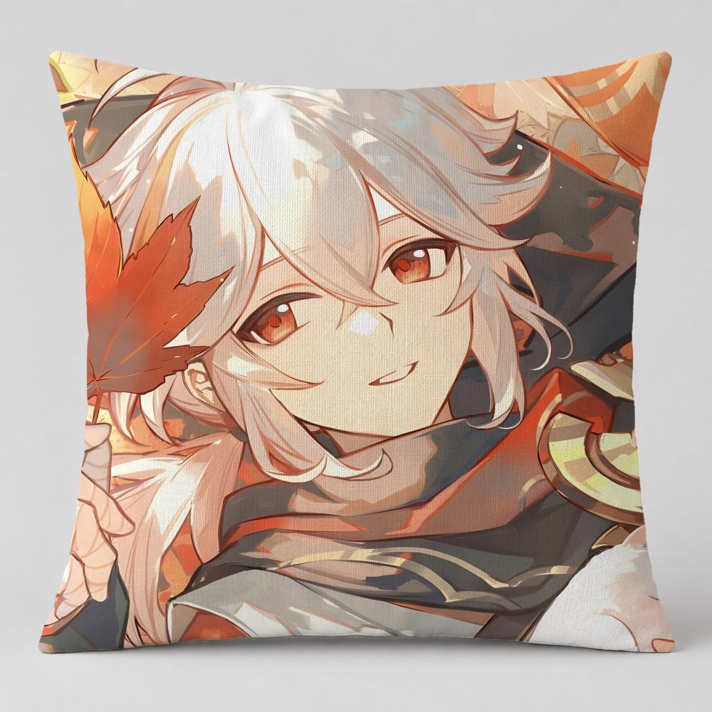 Game Kaedehara Kazuha Cushion Cover Short Plush Cushion Cover Double Sided Print Washable Sofa Pillowcase Home Decor Gift