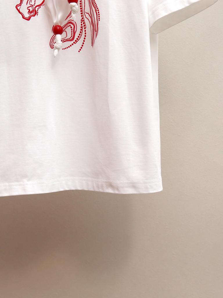 High-End Women's Spring/Summer Embroidered Animal Pattern Short Sleeve Round Neck T-shirt