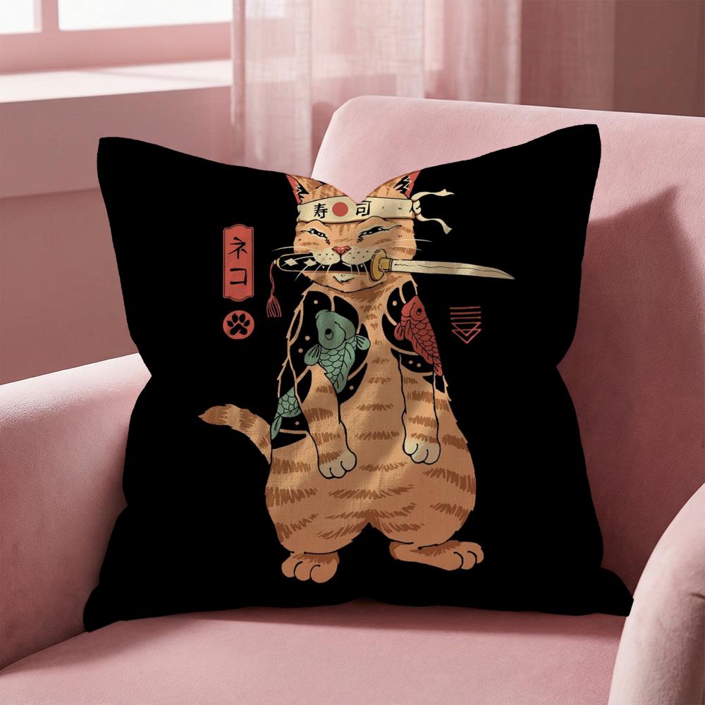 Japanese Style Cat Cushion Cover Multi-Scene Pillow Cover for Home & Car - Reversible, Soft & Durable for Daily Use